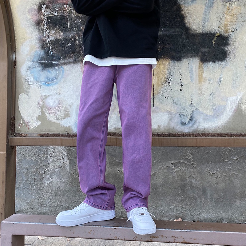 Quần Jean Baggy Dáng Suông Rộng Màu Xanh Lá / Tím Phong Cách Vintage Thời Trang Hàn Quốc Cho Nam