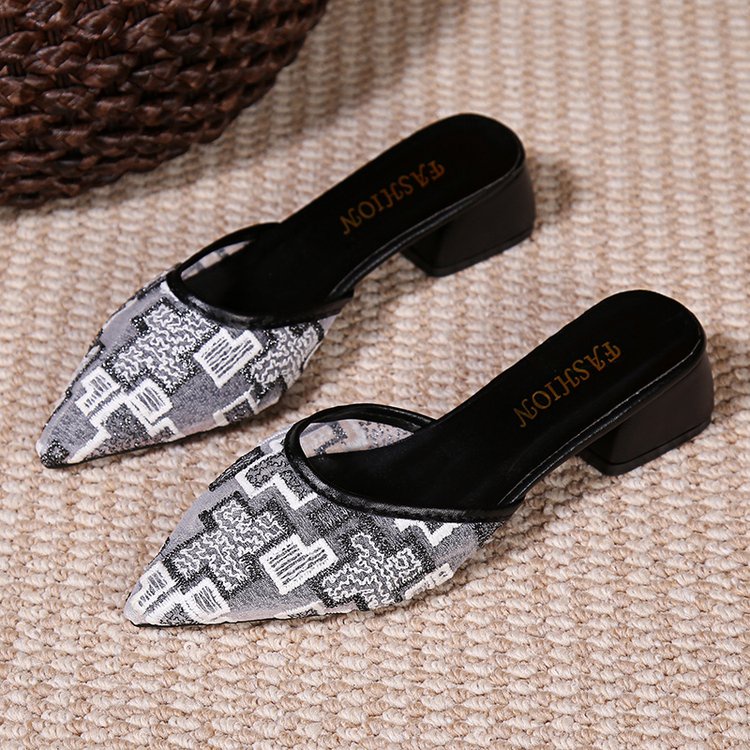 Dép Mũi Nhọn Phối Ren Lưới Thoáng Khí Thời Trang Mùa Hè Dành Cho Nữ