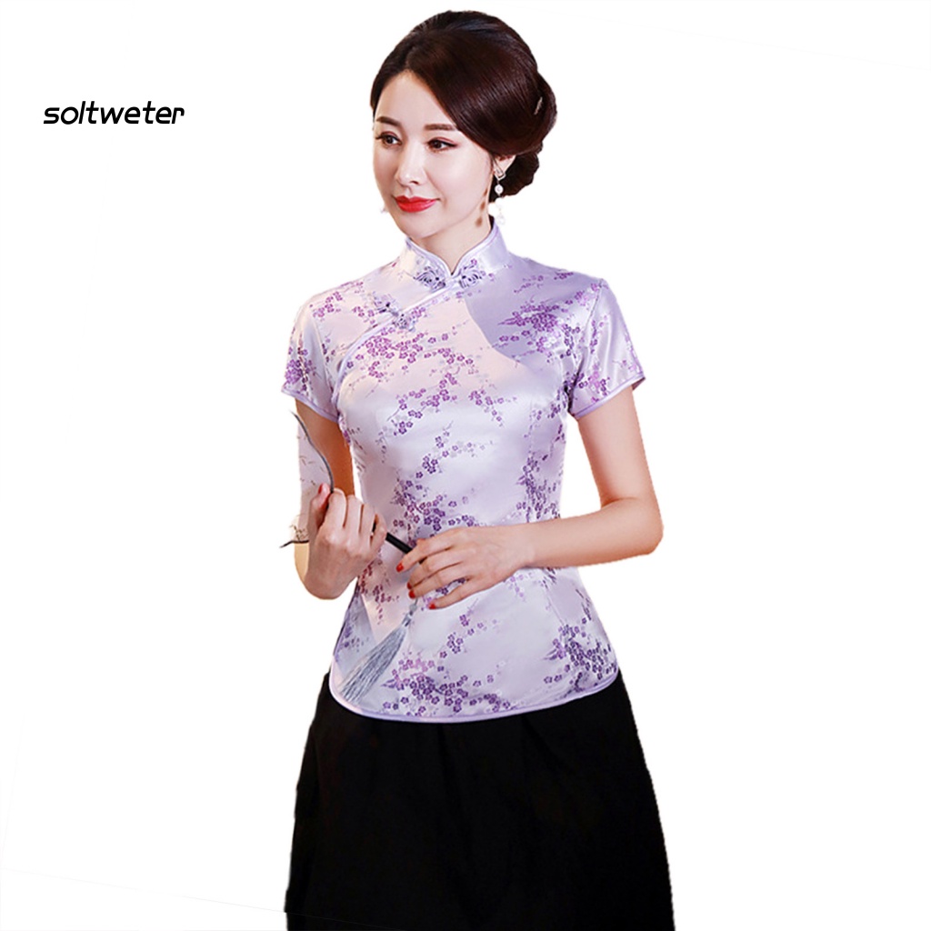 Áo Sườn Xám Cổ Đứng Cài Khóa In Họa Tiết Hoa Mận Phong Cách Trung Hoa Tinh Tế Thời Trang Xuân Thu Cho Nữ