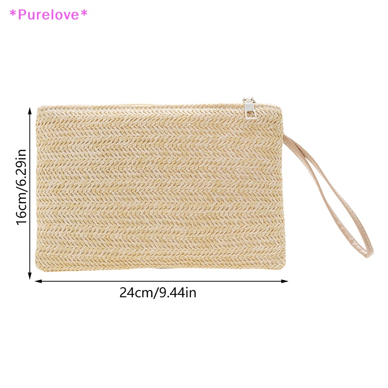 Ví Đựng Tiền Xu Điện Thoại Bằng Rơm Đan Màu Trơn Thời Trang Dành Cho Nữ Mới