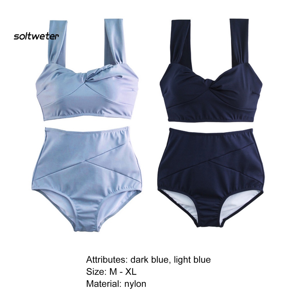 Bộ Bikini Hai Mảnh Màu Trơn Lưng Cao Có Đệm Ngực Gợi Cảm Cho Nữ