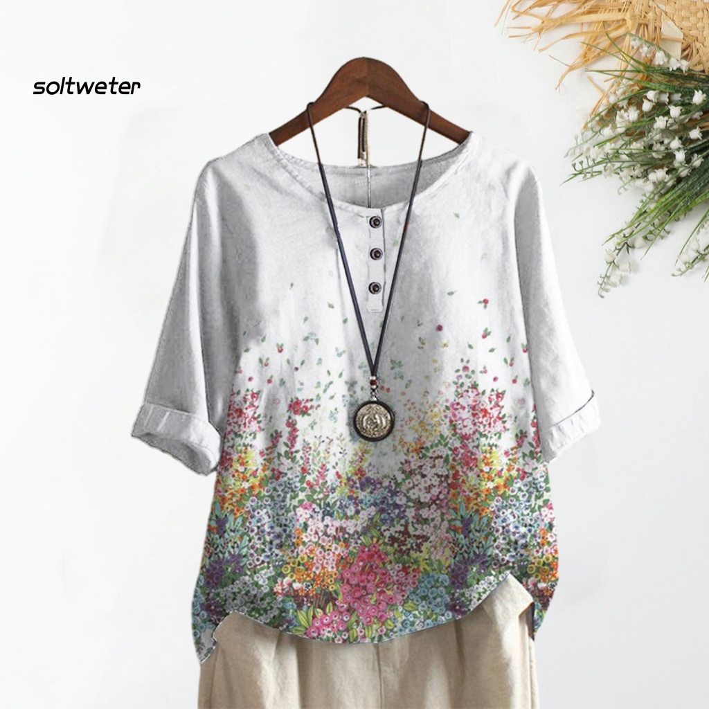 Áo Sơ Mi Tay Lửng Cổ Tròn In Họa Tiết Hoa 3D Phong Cách Đường Phố Thời Trang Mùa Hè Dành Cho Nữ
