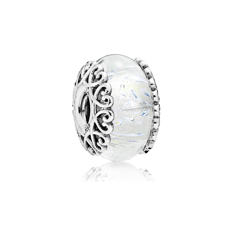 Hạt Charm Mạ Bạc 925Pandora Hình Trái Tim Mặt Kính Gợn Sóng Bằng Bạc 925