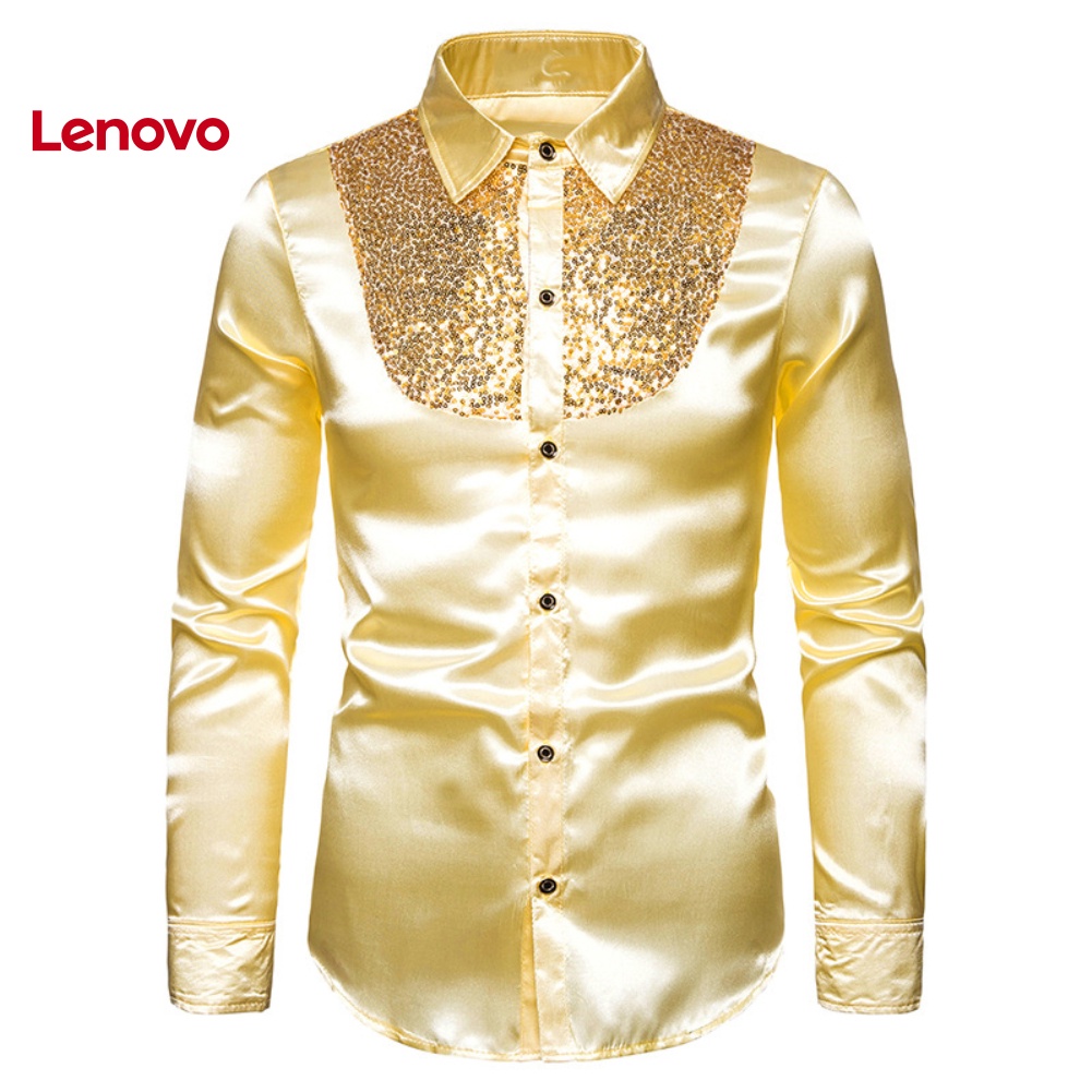 Áo Sơ Mi Nam Dài Tay Màu Sắc Trơn Hình Hoa Hướng Dương Đính Kim Sa Lấp Lánh