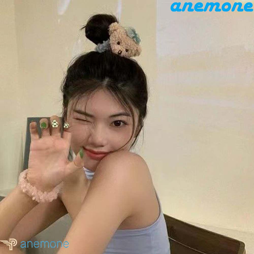 ANEMONE Dây Buộc Tóc Co Giãn Mềm Mại Hình Gấu Bông Đáng Yêu
