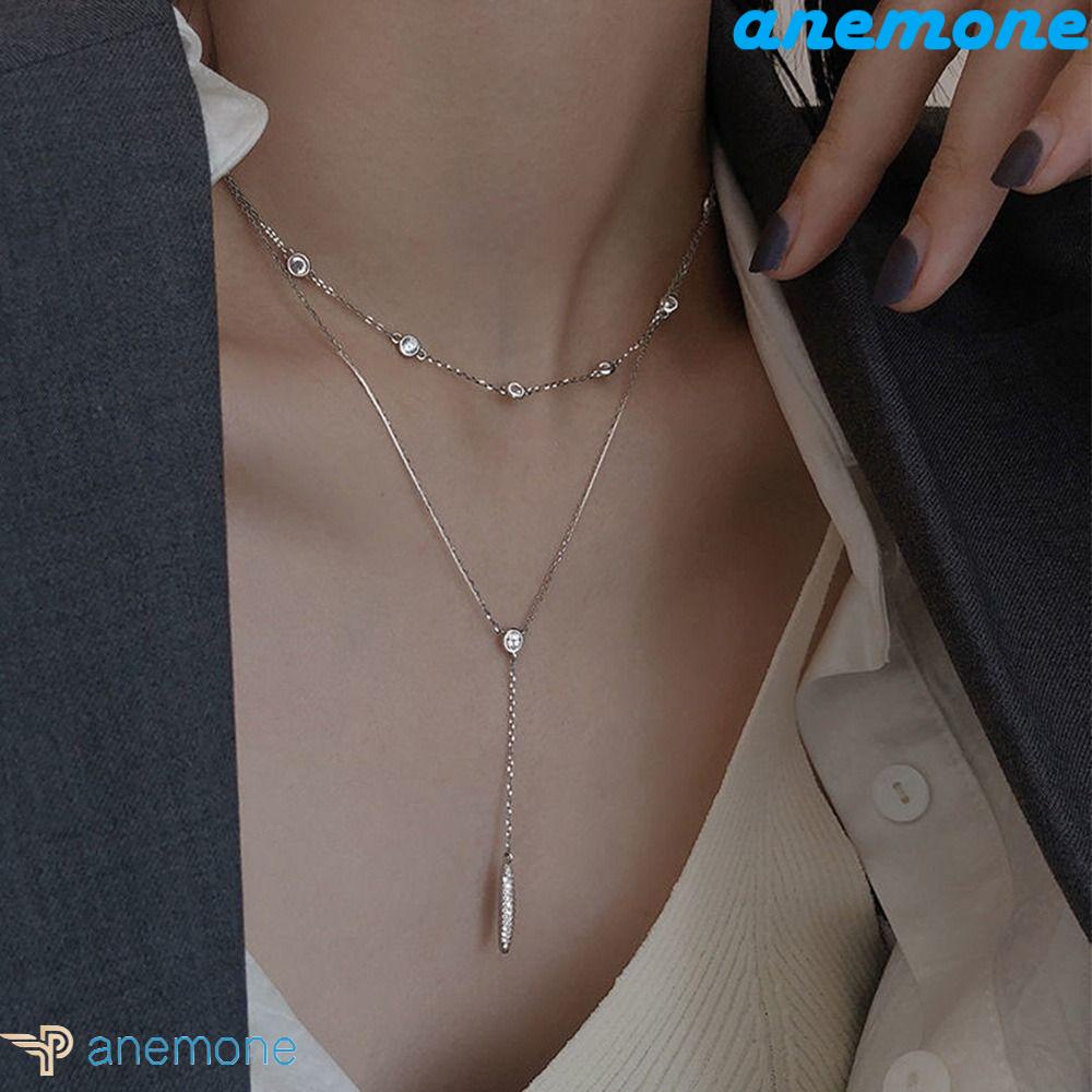 ANEMONE Vòng cổ Hai Lớp Hình Giọt Nước Đính Tua Rua Thời Trang Cho Nữ