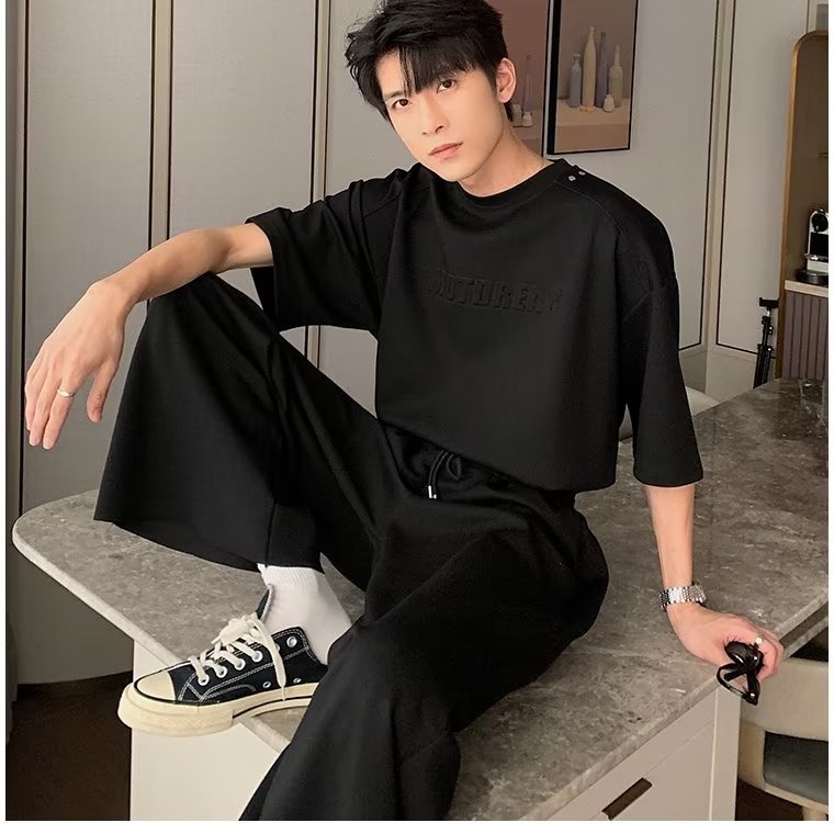 Bộ Đồ Thể Thao Hai Mảnh Dáng Rộng Phong Cách Hàn Quốc Hợp Thời Trang Mùa Hè Cho Nam