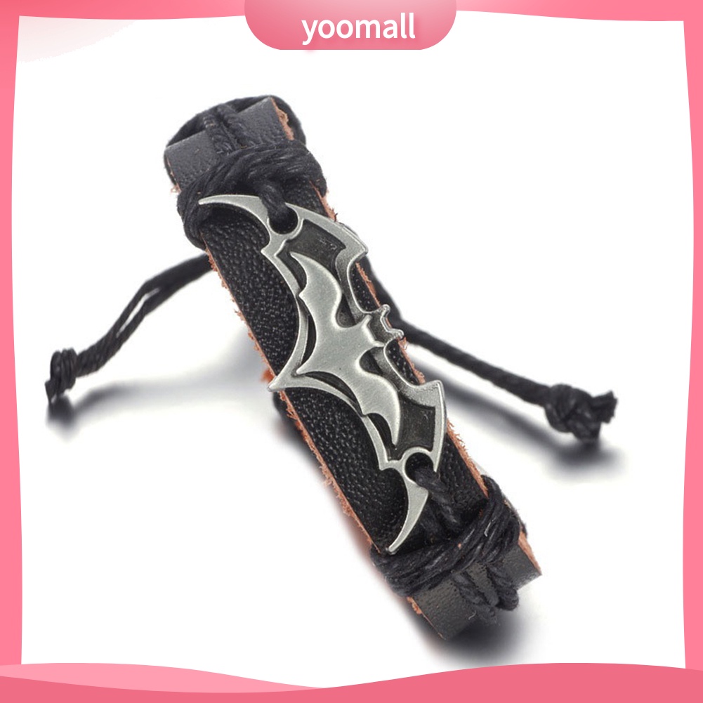 Vòng Tay Giả Da Mặt Hình Dơi Phong Cách Punk Cá Tính Cho Nam