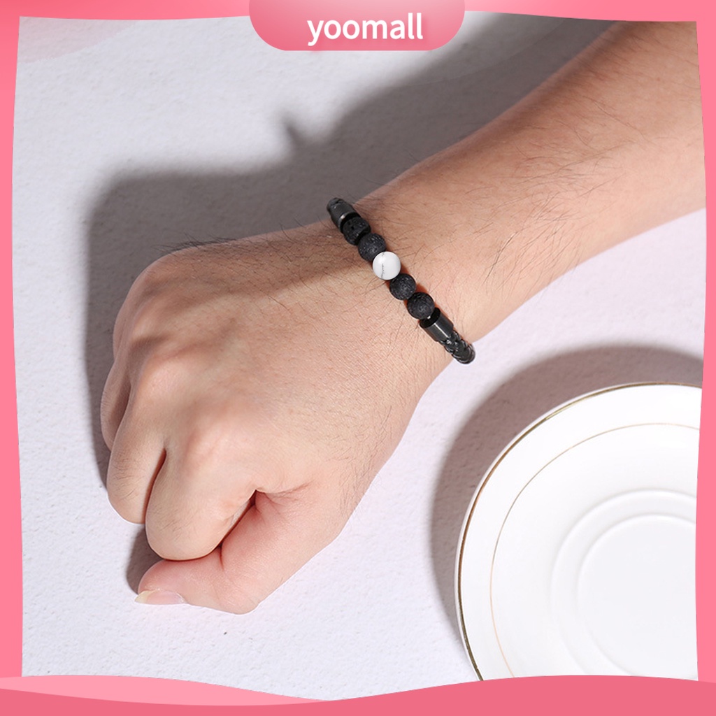 [YM] Vòng Đeo Tay Dây Da Bện Siêu Nhẹ Chống Mài Mòn Trang Trí Hạt Đá Hợp Kim Đơn Giản Cho Nam Và Nữ