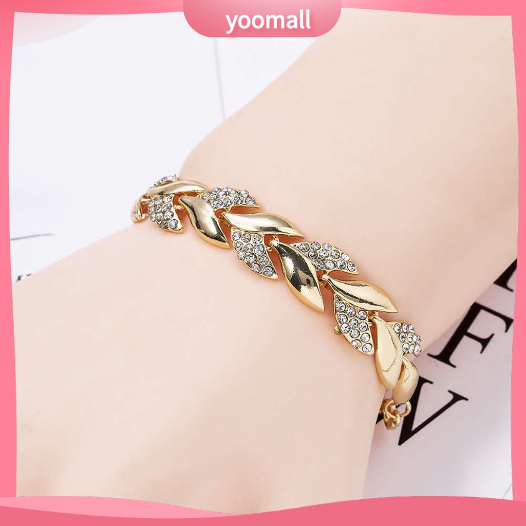 Vòng Tay Hình Chiếc Lá Đính Đá Có Thể Điều Chỉnh Kích Thước Cho Nữ