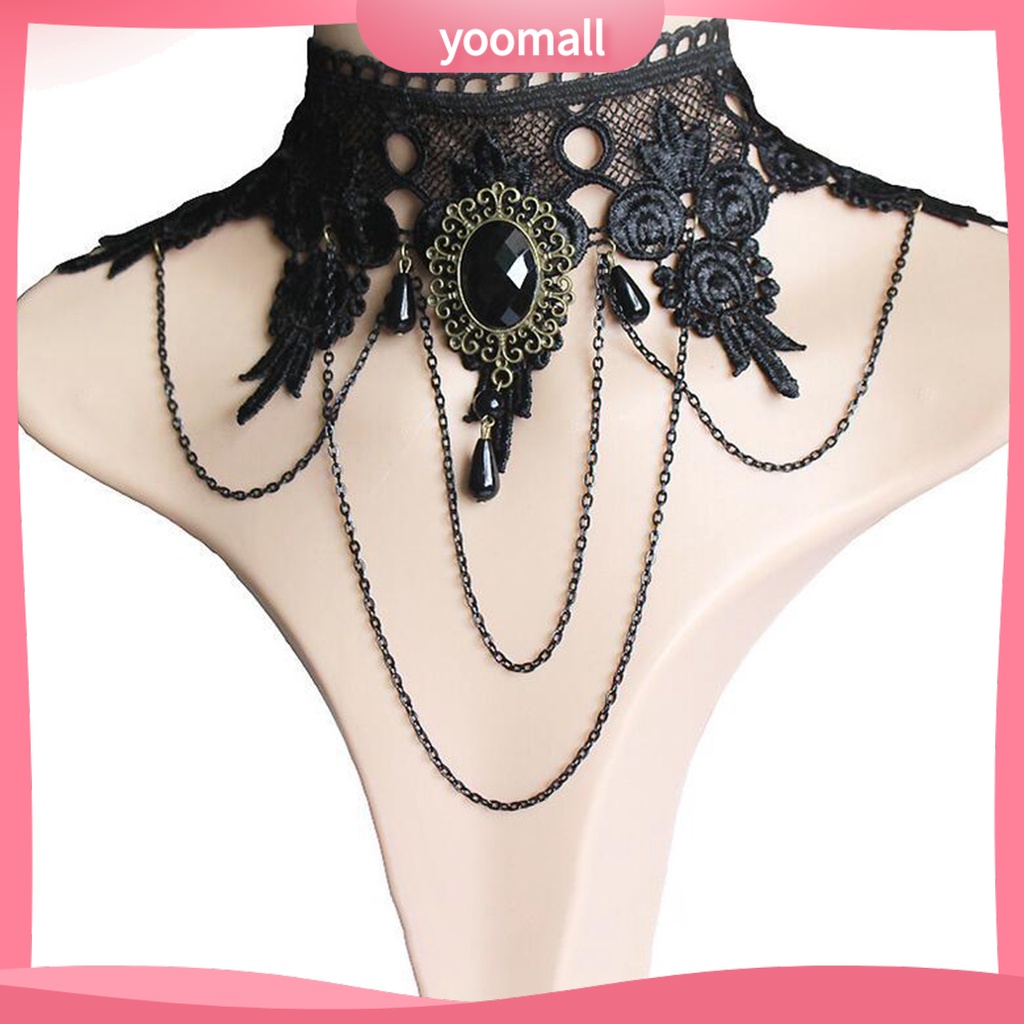 Vòng Cổ Choker / Vòng Tay / Bông Tai Ren Hoa Đính Đá Giả Phong Cách Gothic Punk