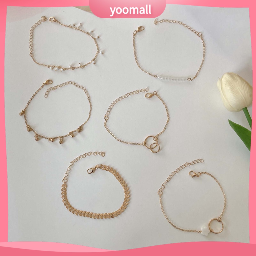 Set 6 Vòng Tay Hợp Kim Xếp Chồng Lên Nhau Cho Nữ