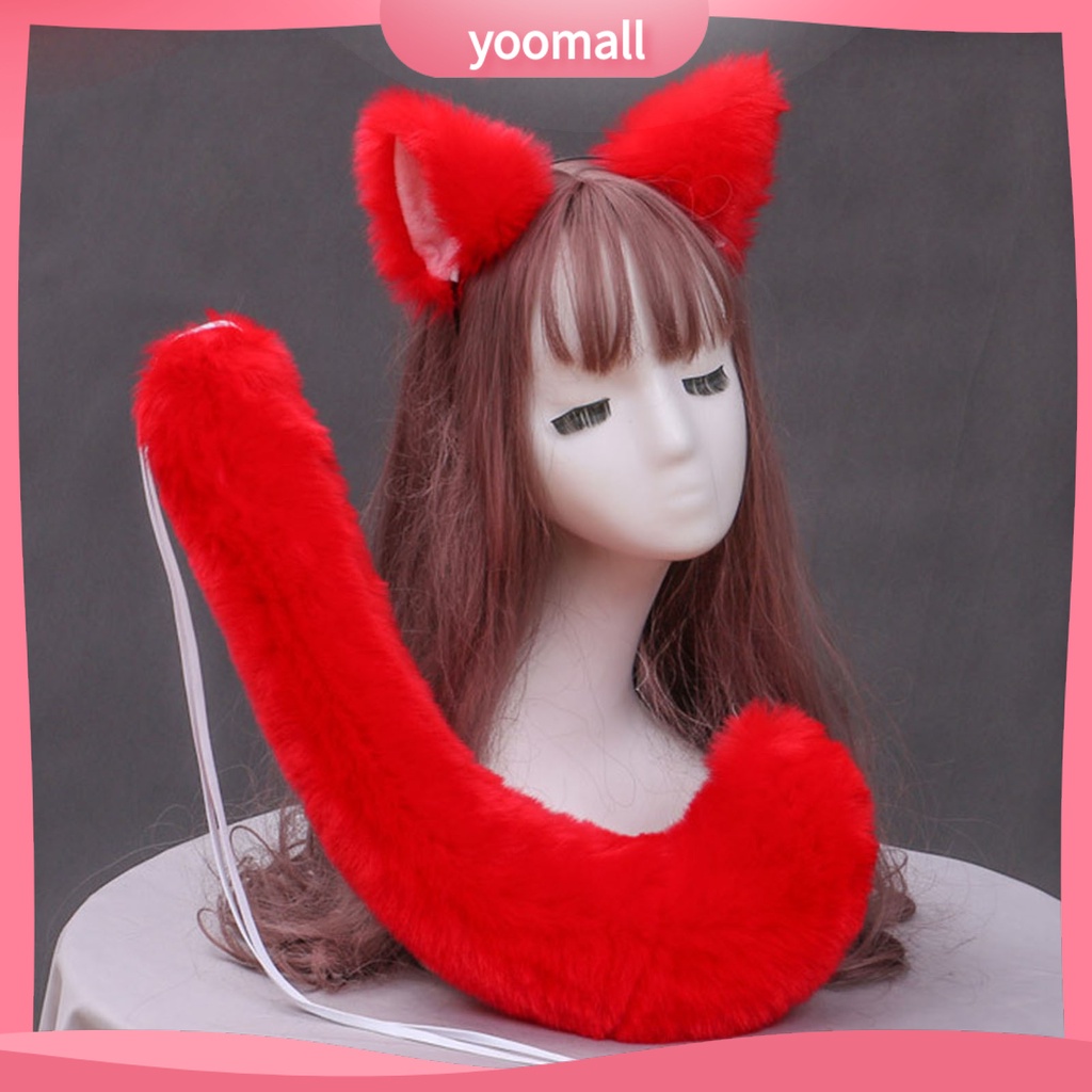 Set 2 Băng Đô Bông Màu Trơn Kèm Dây Đeo Tai Dùng Hóa Trang Lolita