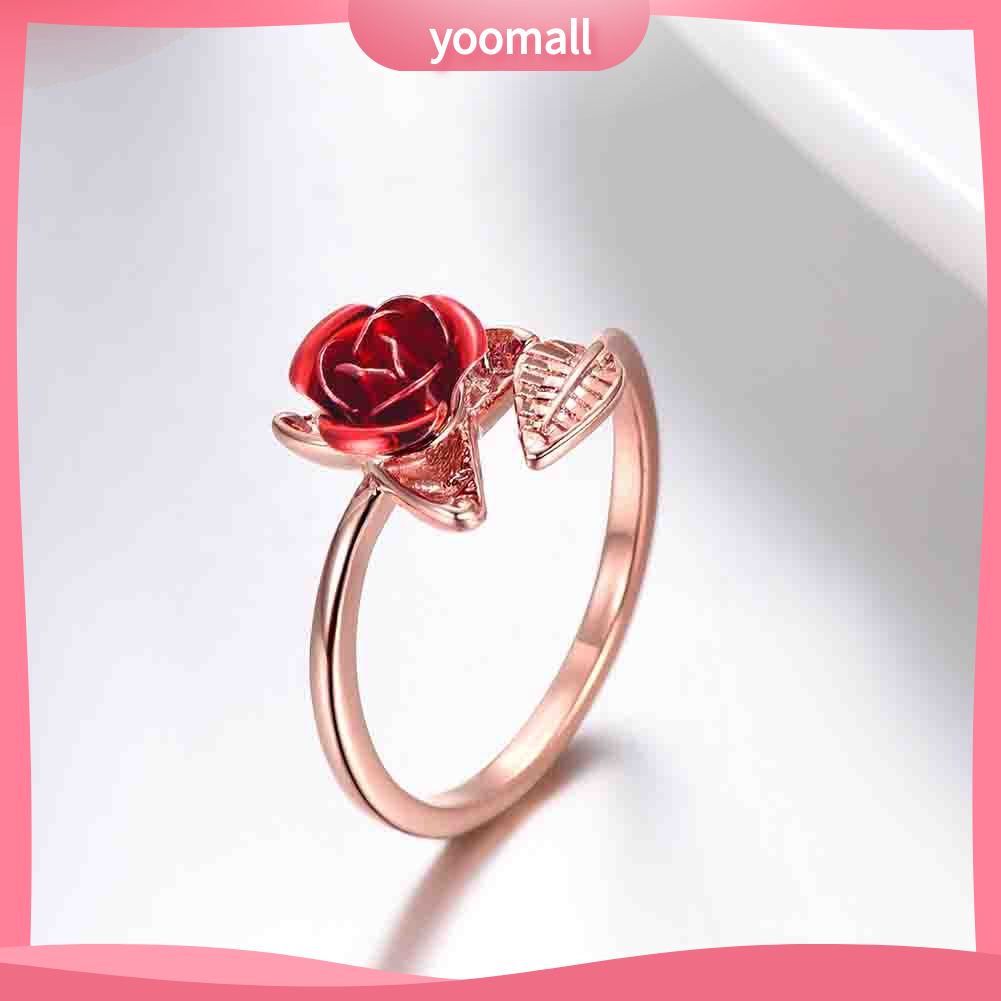 Nhẫn Đính Hôn Mở Hình Hoa Hồng Có Thể Điều Chỉnh Kích Cỡ Dành Cho Nữ