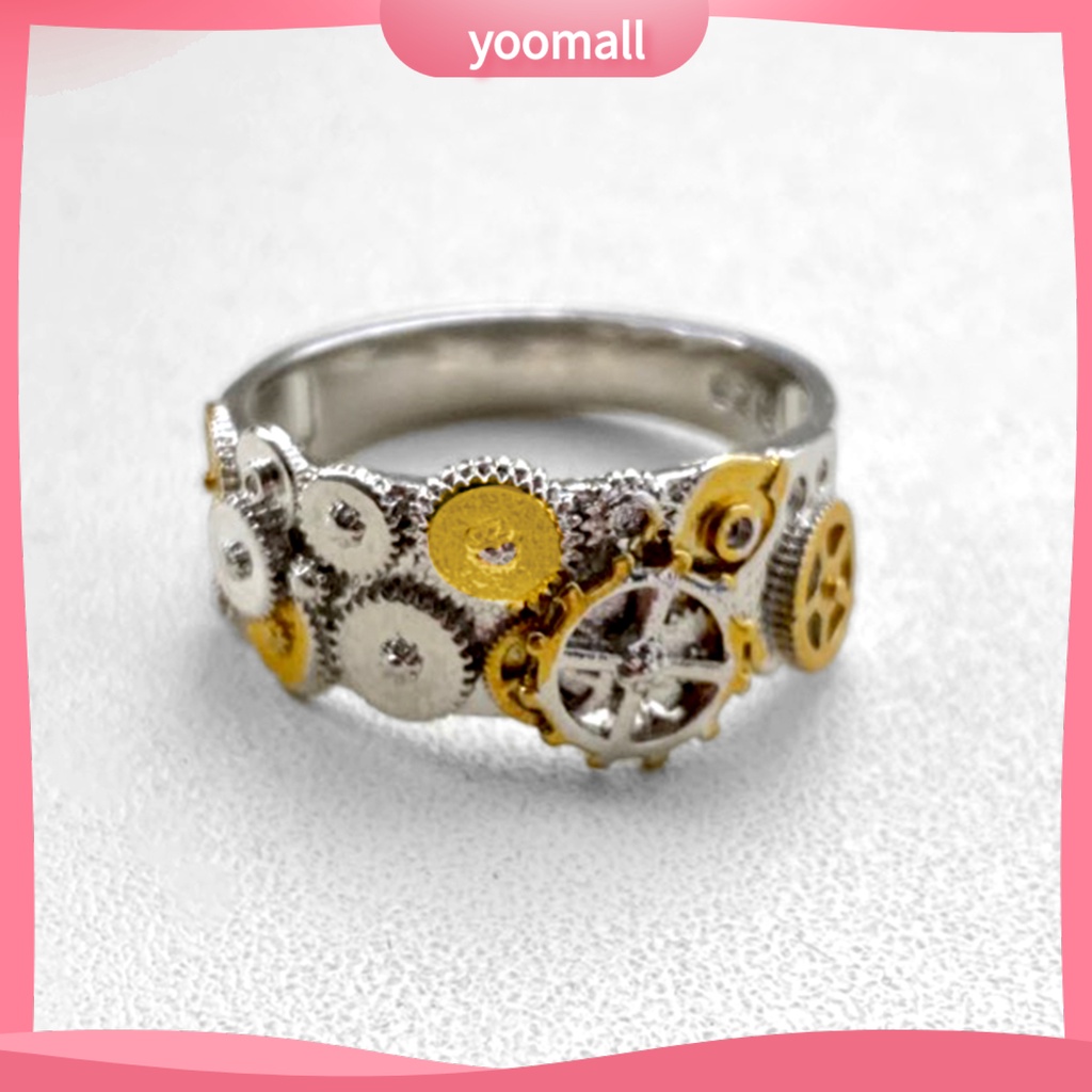 Nhẫn Hình Bánh Răng Thiết Kế Hình Học Phong Cách Vintage Dùng Làm Quà Tặng Đám Cưới