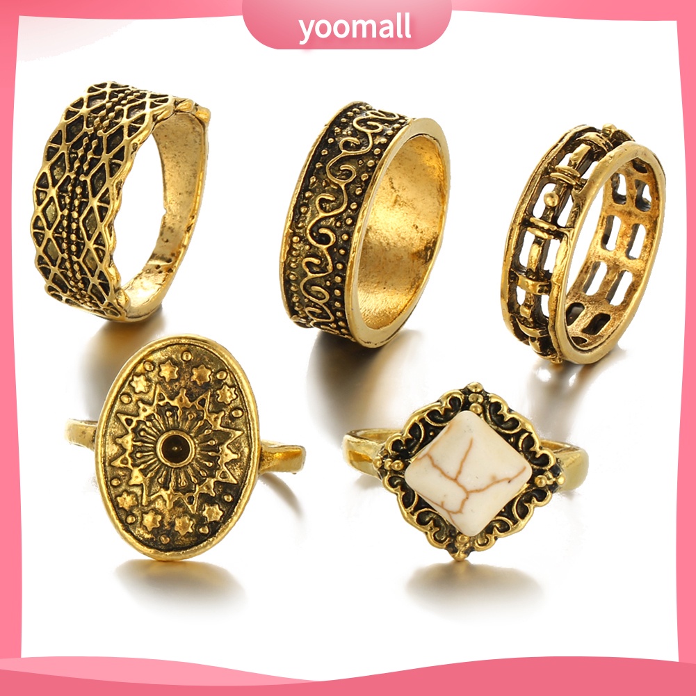 Set 5 Nhẫn Đeo Khớp Ngón Tay Phong Cách Cổ Điển Dành Cho Nữ