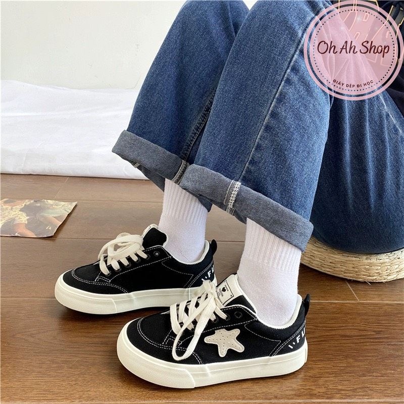🍓  Giày Nữ Đi Học Giày Vải Canvas Hoạ Tiết Ngôi Sao Hàng Loại 1  Màu Đen