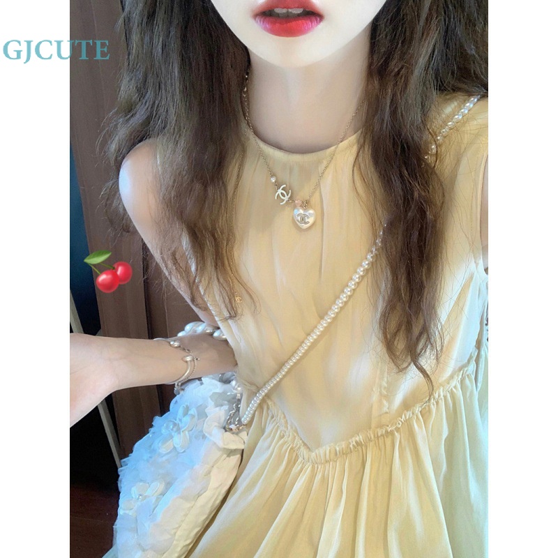 Đầm Dáng Chữ A Không Tay Cổ Tròn Màu Trơn Thời Trang Mùa Hè Cho Nữ