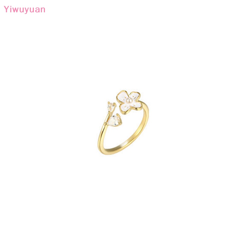 < Yiwuyuan > Nhẫn Dạng Mở Đính Ngọc Trai Hoa Trà Cá Tính Tinh Tế Có Thể Điều Chỉnh Trang Sức Cho Nữ Mới