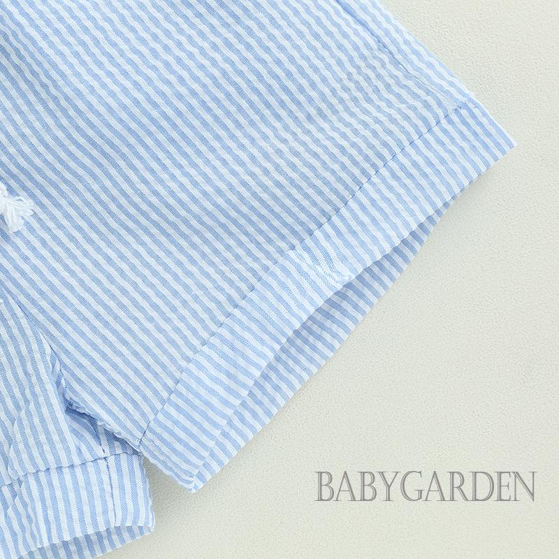 Set Đồ 2 Món Gồm Áo Sơ Mi Tay Ngắn Màu Trơn Cài Nút + Quần Ngắn Dây Rút Thời Trang Cho Bé Trai 6 Tháng-4 Tuổi