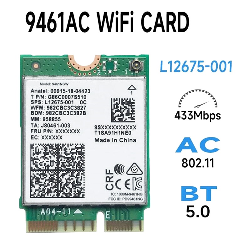 Thẻ WiFi PCB Màu Xanh Lá Cây Cho Intel 9461NGW WiFi Card AC 9461 2.4G / 5G Dual Band 802.11AC M2 Key
