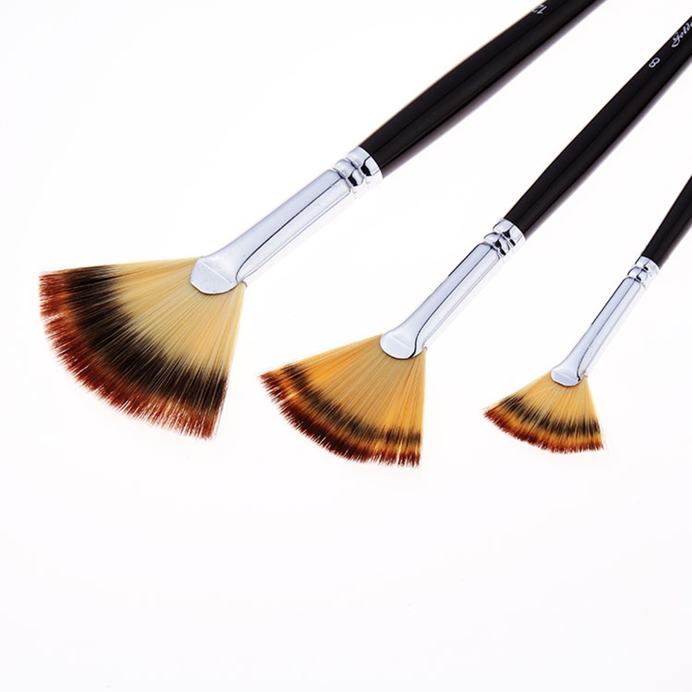 Set 3 Cọ Vẽ Tranh Sơn Dầu Hình Quạt Tay Cầm Bằng Gỗ