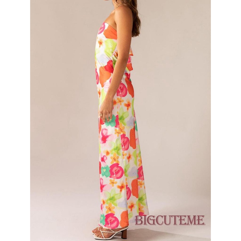 Đầm Dài Không Tay Cổ Thuyền In Hoa Hở Lưng Cột Dây Thời Trang Mùa Hè Cho Nữ