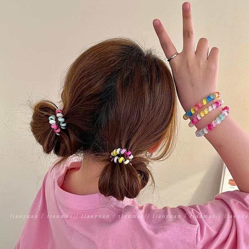 Dây Cột Tóc Lò Xo Co Giãn Màu Cầu Vồng Xinh Xắn Cho Nữ