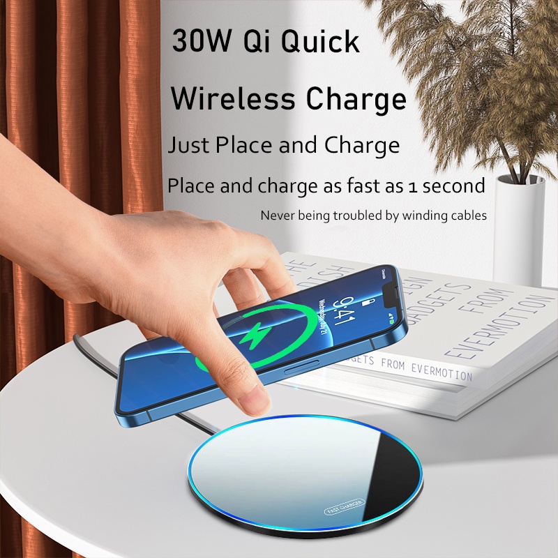 Đế Sạc Không Dây 30W Cho iPhone 14 13 12 11 Pro Max X 8 Samsung S21 S20 S10 S9 Xiaomi