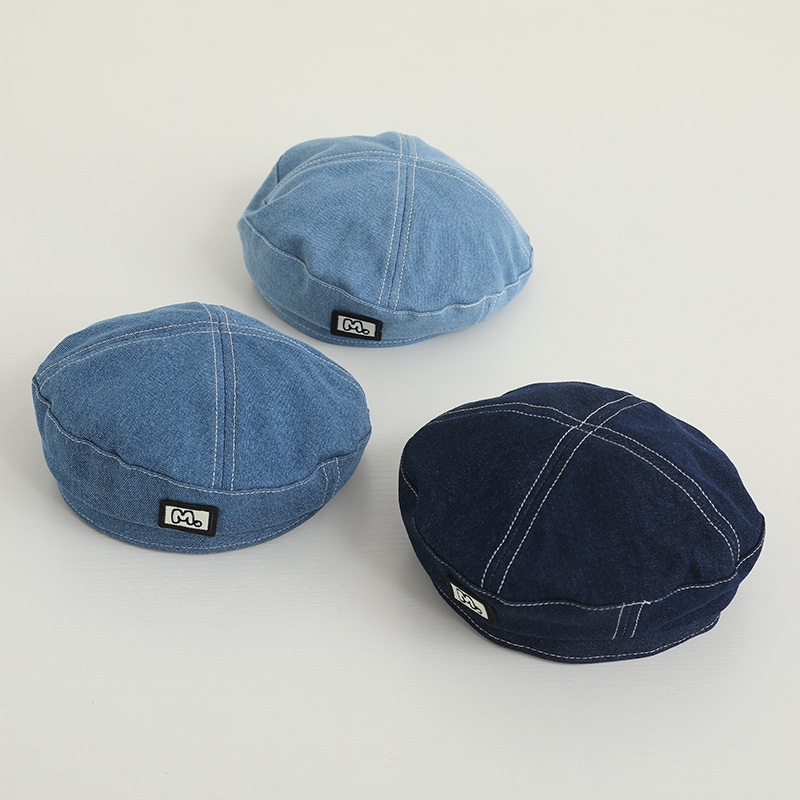 Mũ Beret Denim Thêu Chữ M Phong Cách Hip Hop Thời Trang Cho Bé
