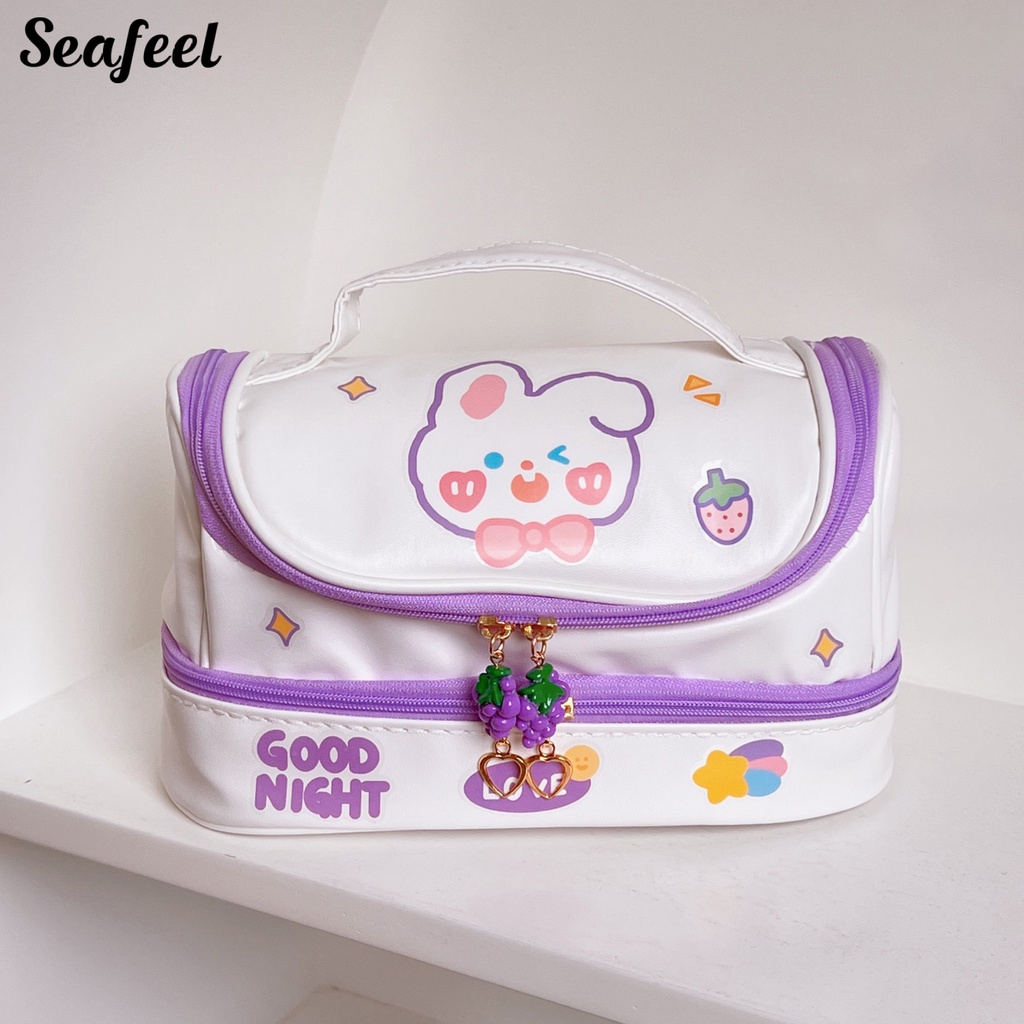 Túi Đựng Bút Chì Hai Lớp Chống Bụi In Họa Tiết Thỏ Đáng Yêu