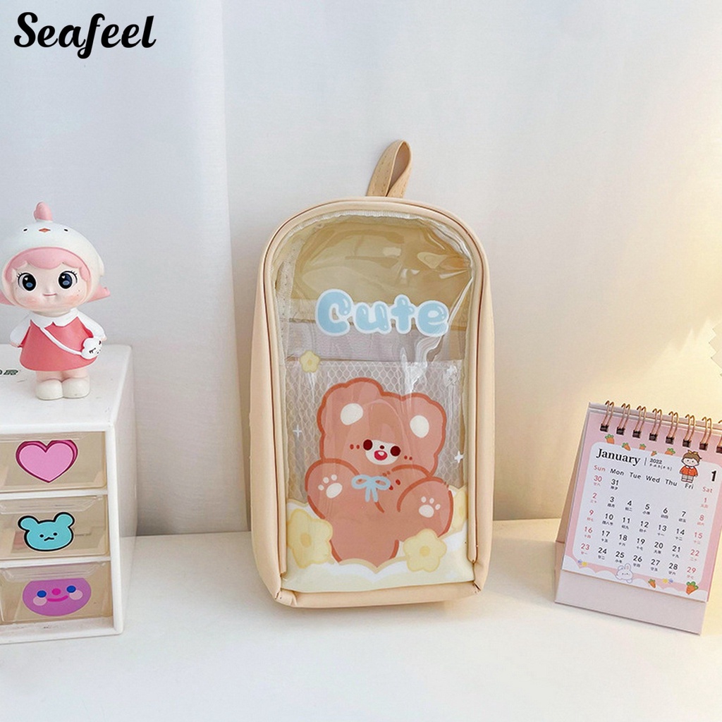 Túi Đựng Bút Chì Sức Chứa Lớn Trong Suốt In Họa Tiết Hoạt Hình Dễ Thương Có Khóa Kéo Cho Học Sinh