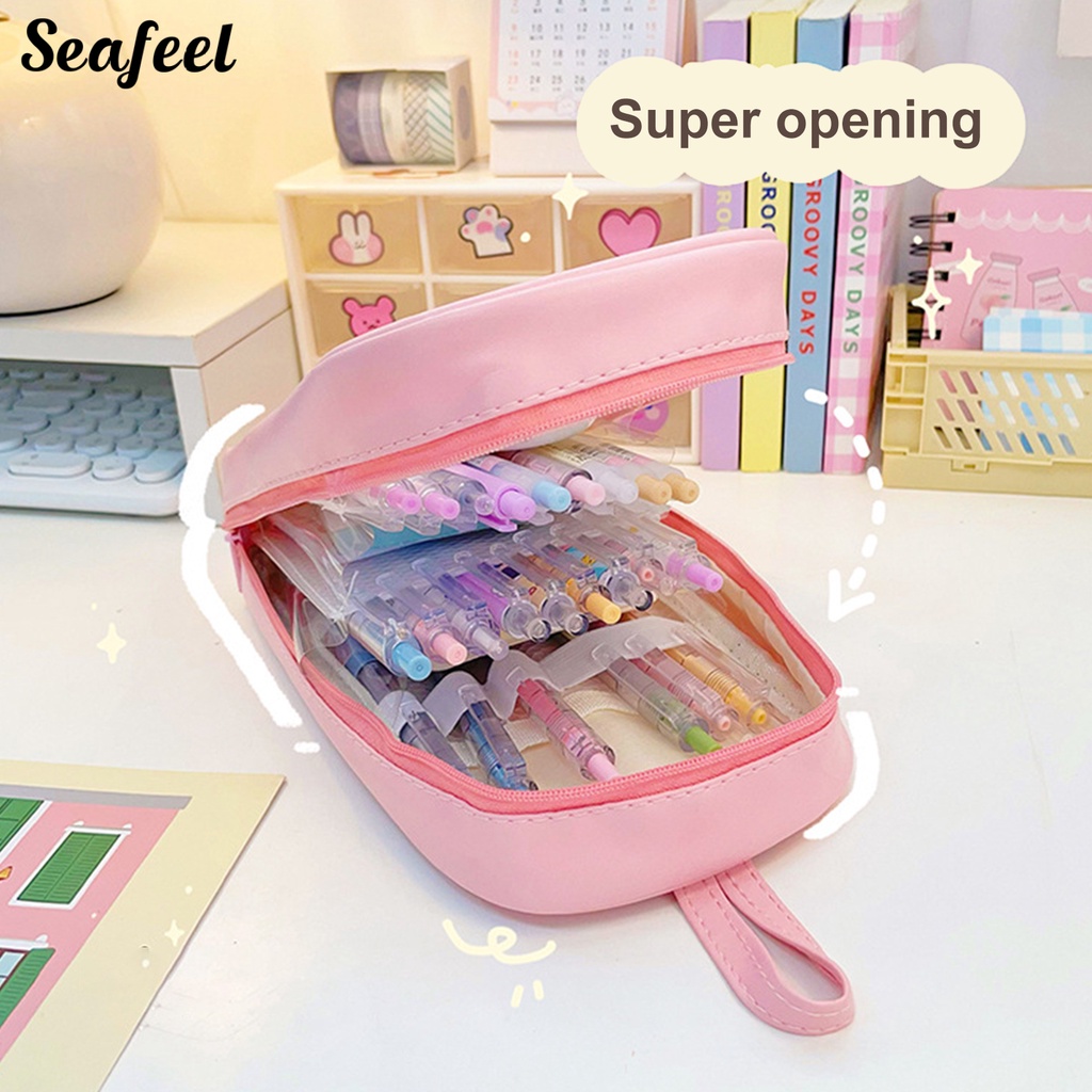 Túi Đựng Bút Chì Sức Chứa Lớn Trong Suốt In Họa Tiết Hoạt Hình Dễ Thương Có Khóa Kéo Cho Học Sinh