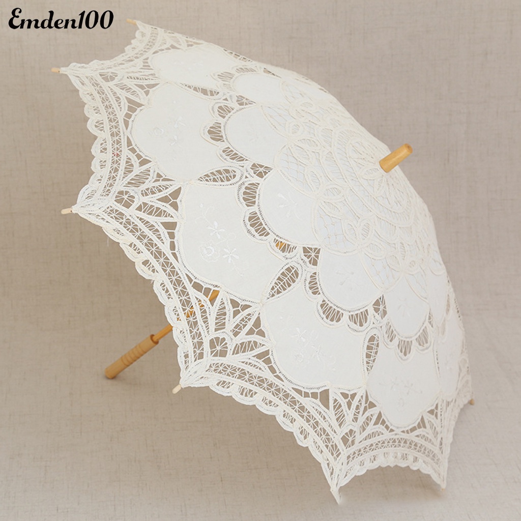 Dù Che Nắng Vải Cotton Phối Ren Hoa Đa Năng Dùng Làm Đạo Cụ Chụp Ảnh