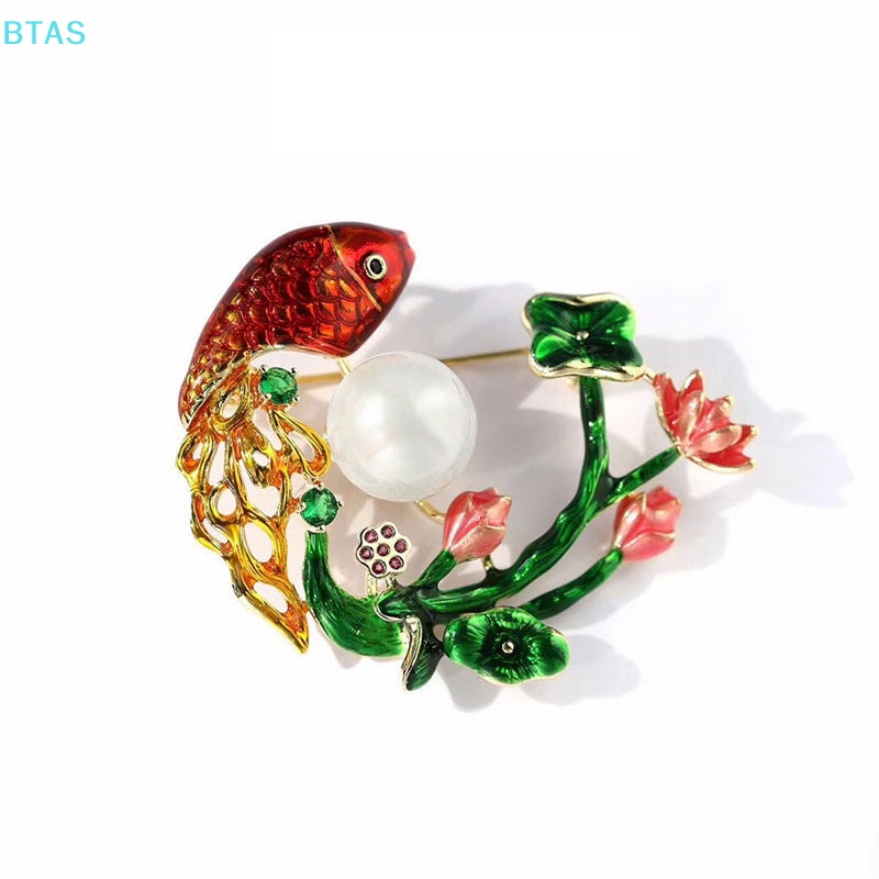 Ghim Cài Áo Hình Cá Đính Đá Phong Cách Vintage