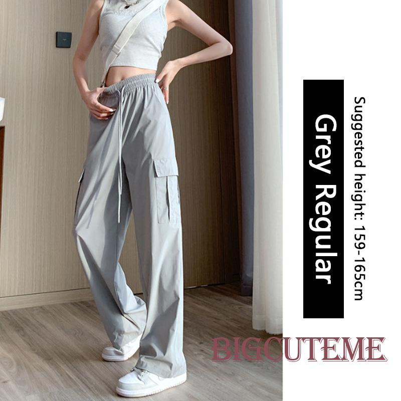 Quần Dài Eo Cao Dáng Rộng Có Túi Màu Sắc Đơn Giản Cho Nữ