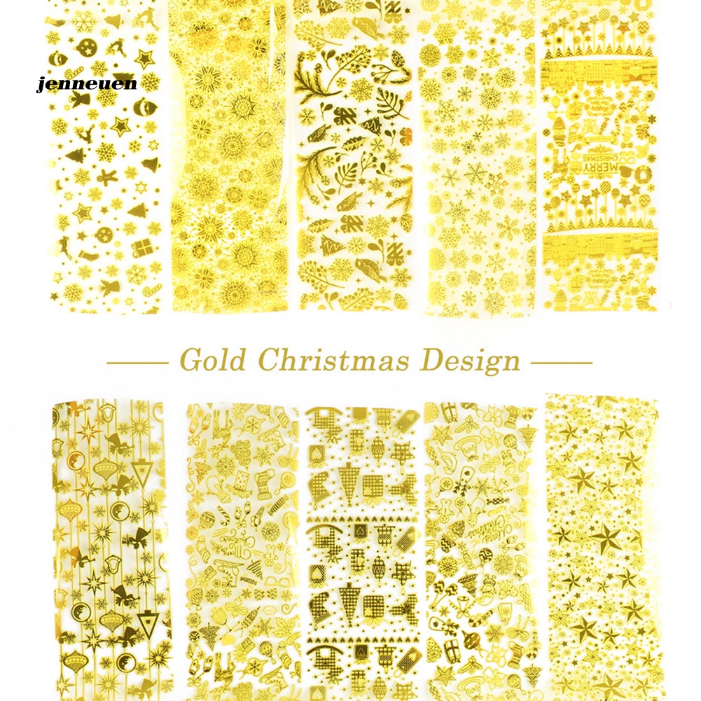 Set 10 Miếng Dán Trang Trí Móng Tay Họa Tiết Bông Tuyết Giáng Sinh