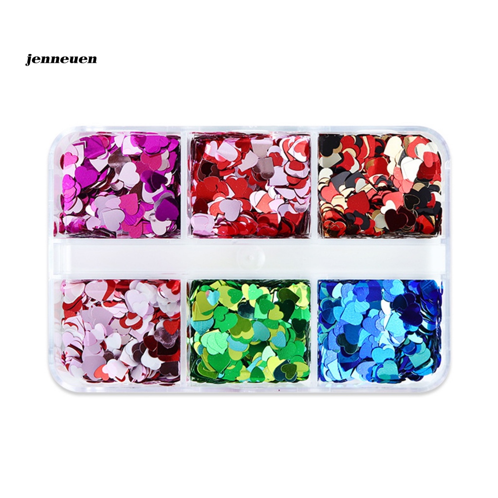 1 Hộp 6 Ngăn Đựng Hạt Sequin Hình Trái Tim Trang Trí Móng Tay Nghệ Thuật