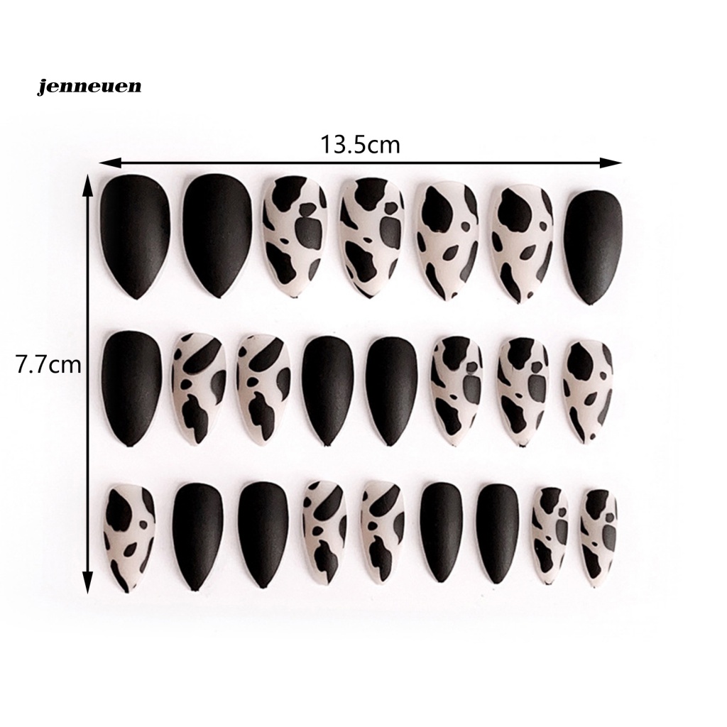 Bộ 24 Móng Tay Giả Họa Tiết Bò Sữa Dễ Thương Dùng Trang Trí Nghệ Thuật
