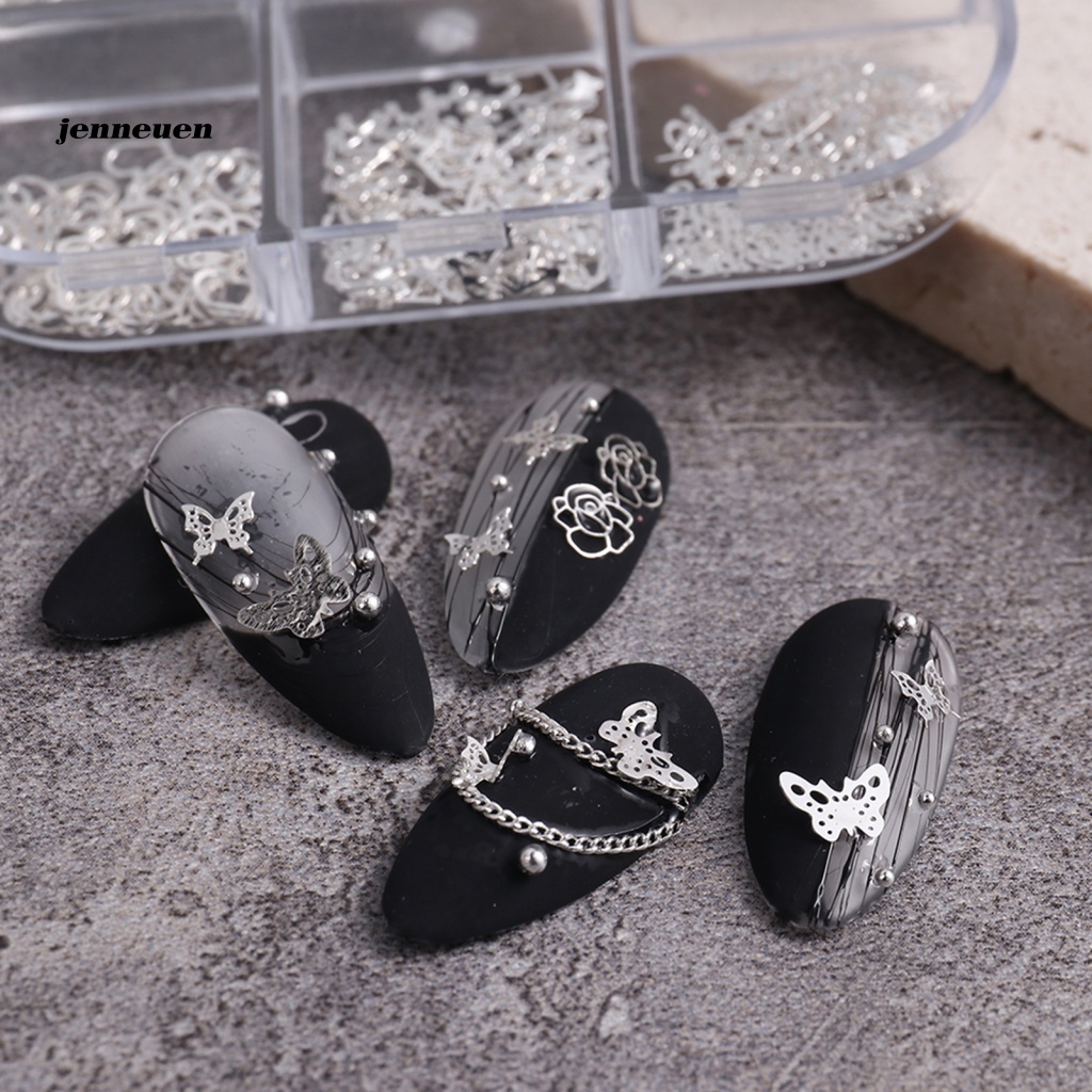 Hộp 50 Phụ Kiện Kim Loại 3D Trang Trí Móng Tay Có Thể Tháo Rời