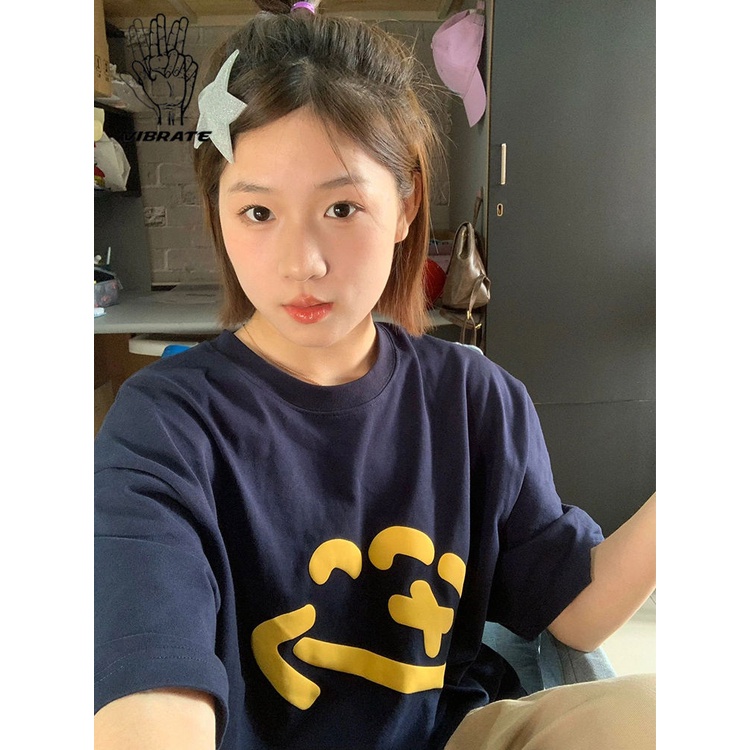 Áo Thun Cotton Tay Ngắn Dáng Rộng In Chữ VIBRATE Phong Cách Mỹ Thời Trang Mùa Hè Cho Cặp Đôi