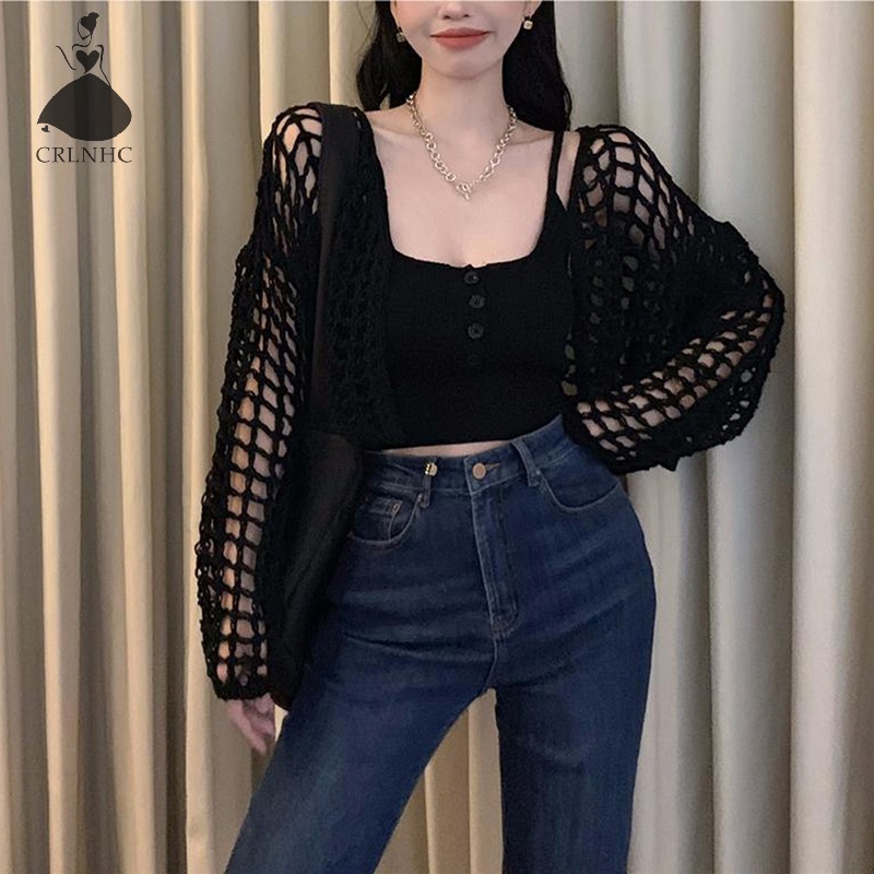 Áo Dệt Kim Sát Nách Dáng Rộng Màu Trơn Thời Trang Mùa Hè CRLNHC Y2k