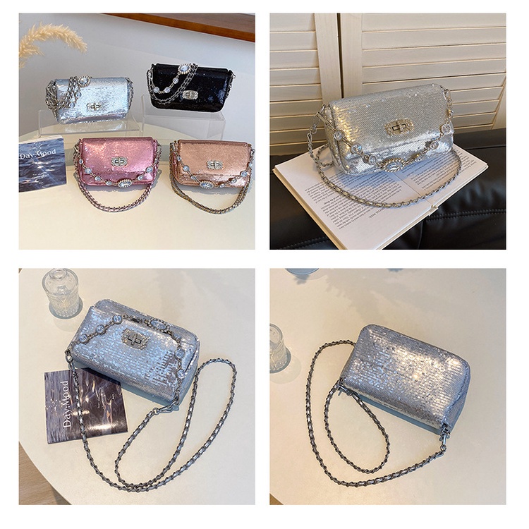 Túi Xách Đeo Vai Hình Vuông Cỡ Nhỏ Đính Kim Tuyến Lấp Lánh Phong Cách Thời Trang Mới 2023