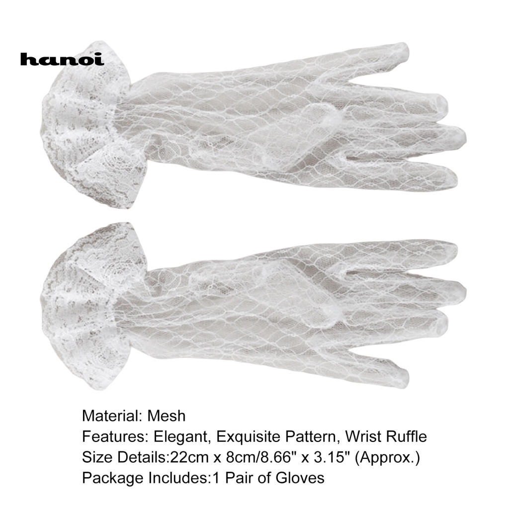 1 Đôi Găng Tay Phối Ren Xuyên Thấu Màu Sắc Thanh Lịch Dành Cho Cô Dâu
