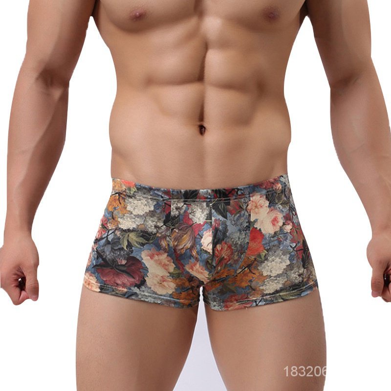 Quần Lót Boxer Lưng Thấp Thoáng Khí In Hoa Kiểu Vintage Cá Tính Cho Nam