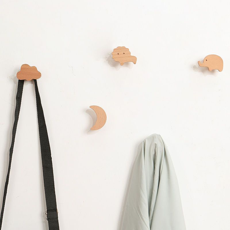 Móc Gỗ Treo Tường Không Đục Lỗ Hình Trăng Sao Đám Mây Đơn Giản Trang Trí Nhà Cửa