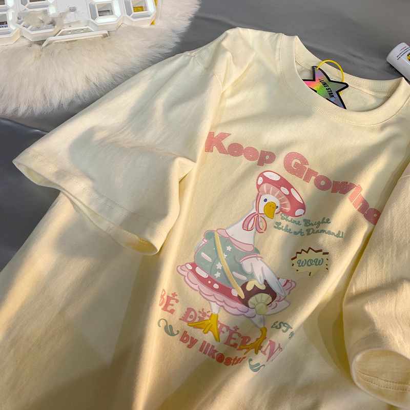 Áo Thun Cotton Ngắn Tay Dáng Rộng In Hình Vịt Phong Cách Hàn Quốc Thời Trang Mới 2023 240G Cho Nam Và Nữ