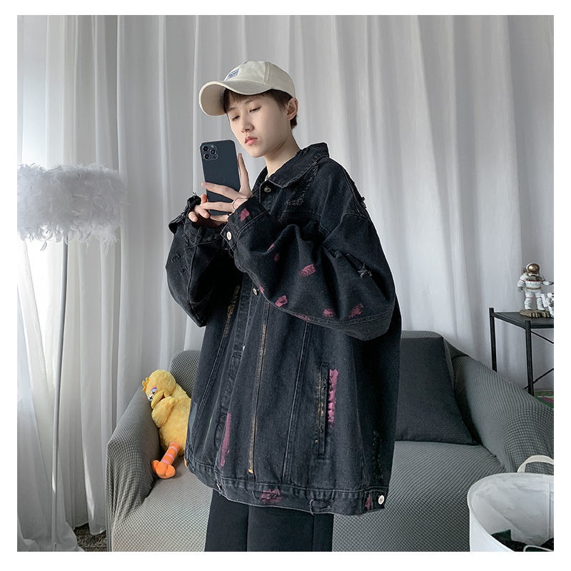 IMaodou Áo Khoác Denim Dáng Rộng Phong Cách Harajuku Đường Phố Hàn Quốc Thời Trang Mùa Thu Cho Nam