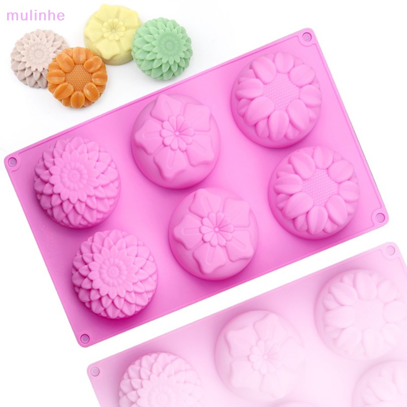 Khuôn Silicon Làm Bánh / Xà Phòng 6 Ngăn Hình Bông Hoa 3D DIY