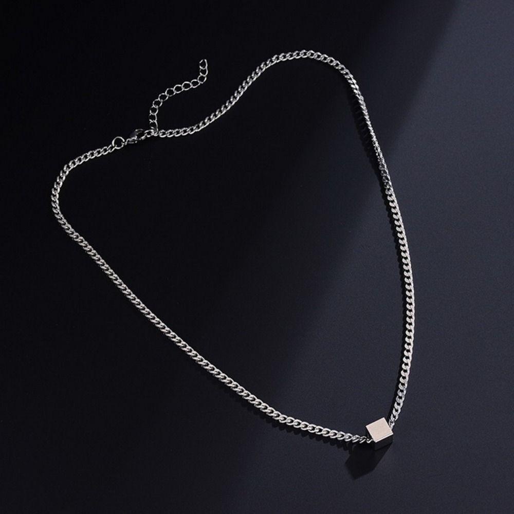Mxfashionestore Vòng Cổ choker Bằng Thép Titan Mặt Khối Lập Phương Hình Vuông Phong Cách Đường Phố Hàn Quốc Thời Trang Cho Nam